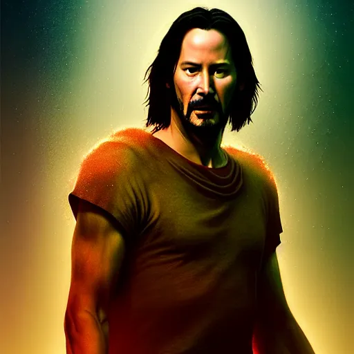 Image similar to keanu reeves as majestic gracious regal goddess persephone portrait, ancient greece, elysium, atmospheric lighting, painted, intricate, volumetric lighting, beautiful, rich deep colours masterpiece, golden hour, sharp focus, ultra detailed, by leesha hannigan, ross tran, thierry doizon, kai carpenter, ignacio fernandez rios