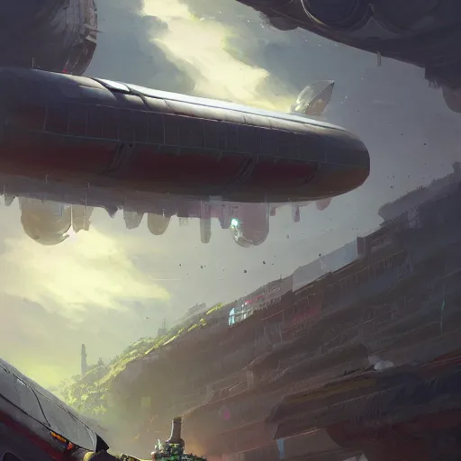 Prompt: A futuristic flying solarpunk overgrown scientific cargo airship on a sunny day, solar panels, art by Andreas Rocha and greg rutkowski, highly detailed, digital painting, matte painting, concept art, illustration, warm lighting, trending on artstation, very detailed