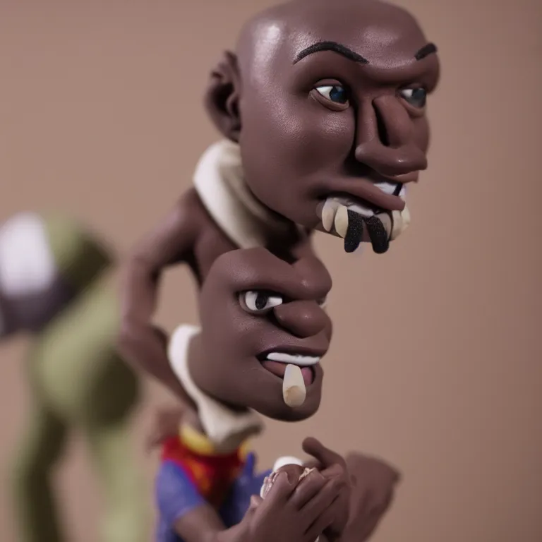 Image similar to a cinematic film still of a claymation stop motion film starring shaq, shallow depth of field, 8 0 mm, f 1. 8