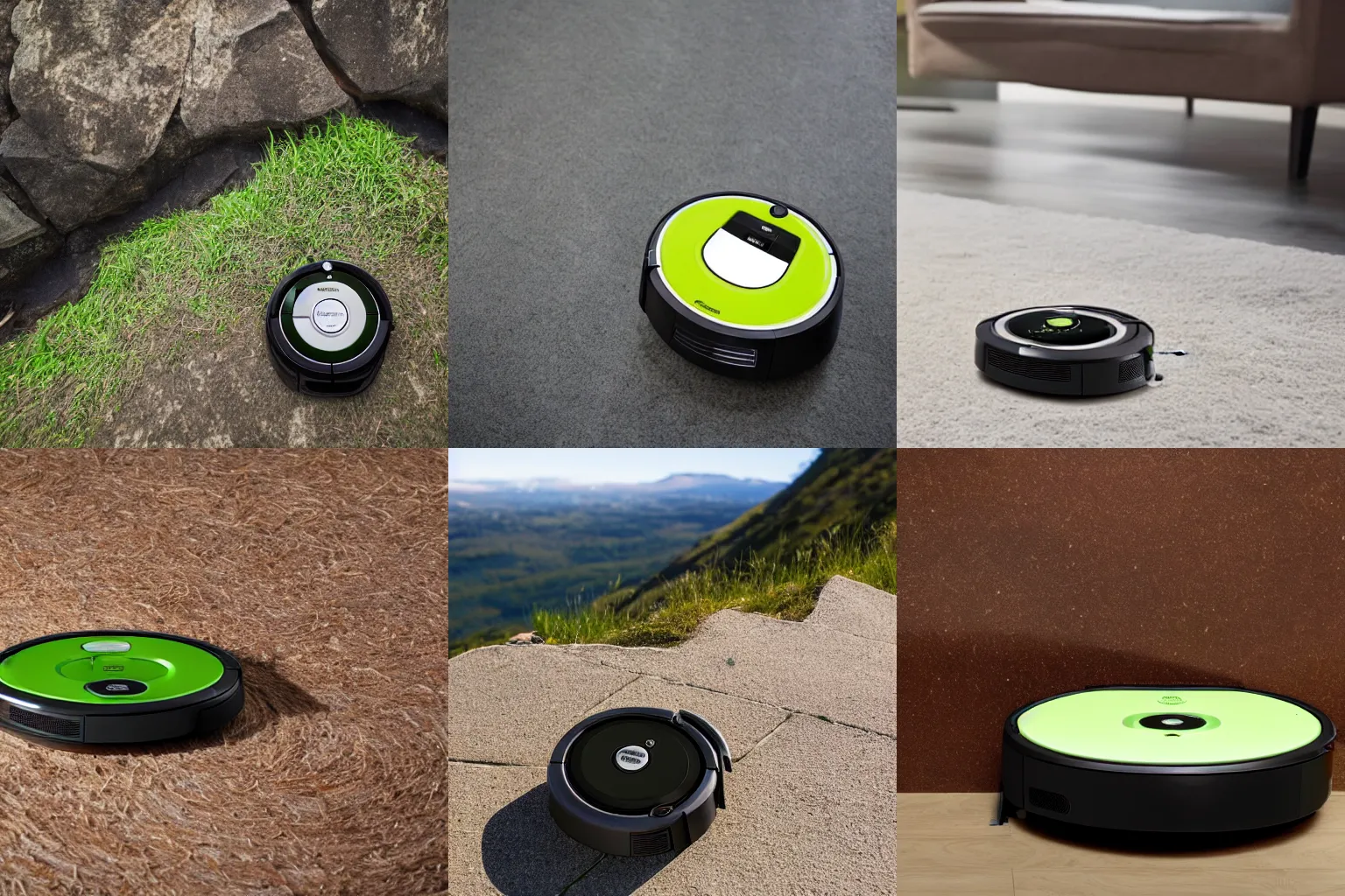 Prompt: roomba falling off a cliff
