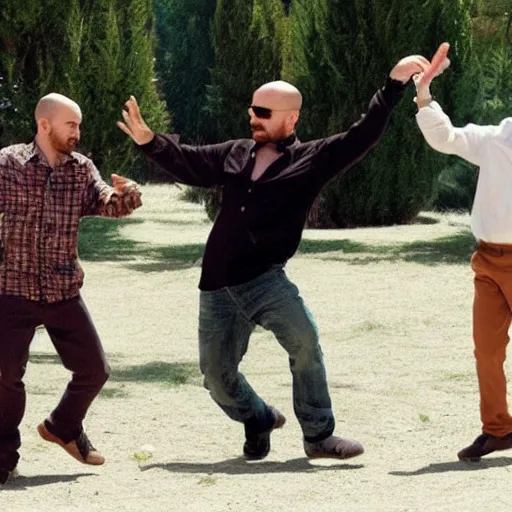 Image similar to Walter white dancing dabke with jesse pinkman