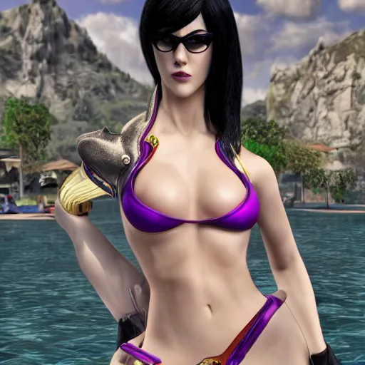 Prompt: asia argento as bayonetta in a bikini looking sensual, 8 k resolution hyperdetailed photorealism hdr life like quality