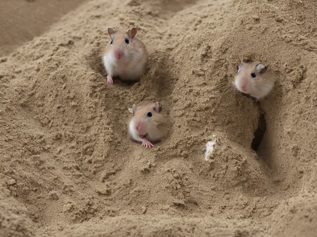 Image similar to Photo of a hamster making a giant sandcastle, highly-detailed 4K award-winning