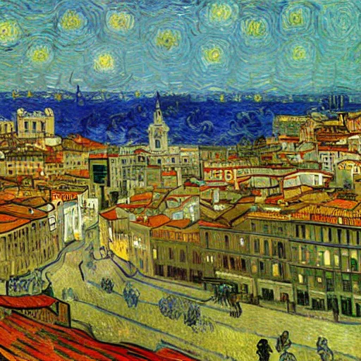 Image similar to city of genova by van gogh