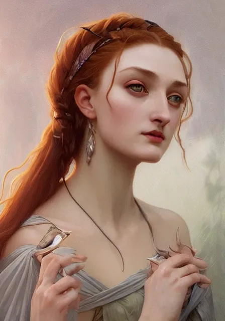 Image similar to portrait of sansa demon, intricate, elegant, highly detailed, digital painting, artstation, concept art, smooth, sharp focus, illustration, art by artgerm and greg rutkowski and alphonse mucha and william - adolphe bouguereau