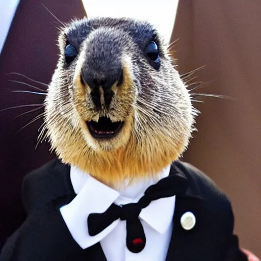 Image similar to a cute marmot in a tuxedo