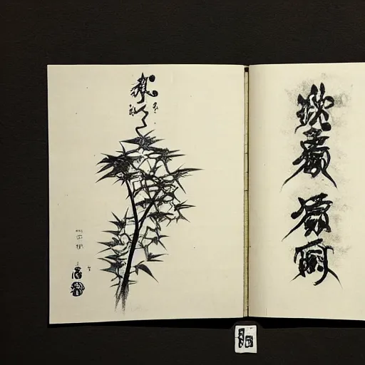 Prompt: japanese ink drawing of a natural cycle of a plant from seed to bloom to decay