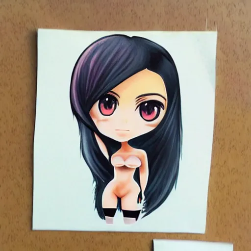 Prompt: chibi anime character painting of kim kardashian