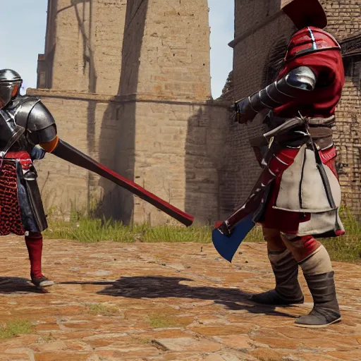 Prompt: a funny mordhau character