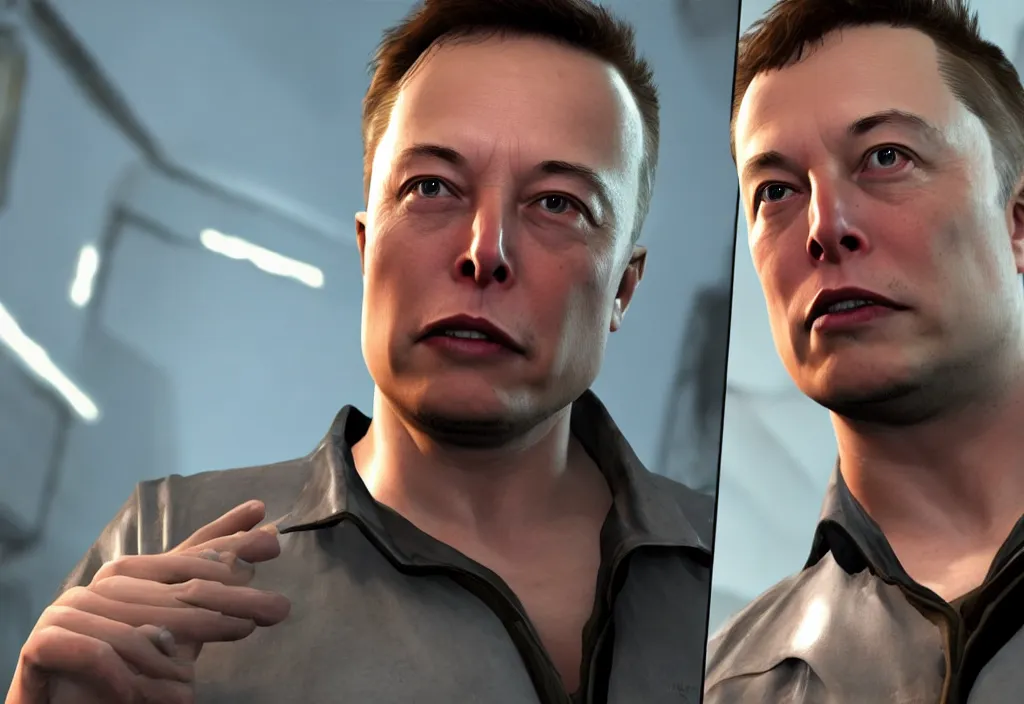 Image similar to elon musk in half life, elon musk in the video game half life, gameplay screenshot, close up, 3 d rendering. unreal engine. amazing likeness. very detailed.