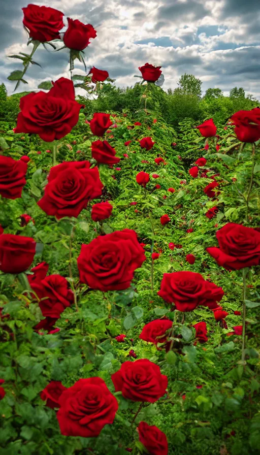 Prompt: Garden factory,Tall factory,Many red rose,A few roses,clouds, ultra wide shot, atmospheric, hyper realistic, 8k, epic composition, cinematic, octane render, artstation landscape vista photography by Carr Clifton & Galen Rowell, 16K resolution, Landscape veduta photo by Dustin Lefevre & tdraw, 8k resolution, detailed landscape painting by Ivan Shishkin, DeviantArt, Flickr, rendered in Enscape, Miyazaki, Nausicaa Ghibli, Breath of The Wild, 4k detailed post processing, artstation, rendering by octane, unreal