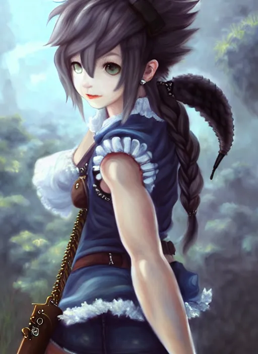 Prompt: a portrait of catgirl wearing white vest, and denim shorts an ultrafine detailed painting, detailed painting, detailed eyes!!, final fantasy octopath traveler lovecraft cosmc horror