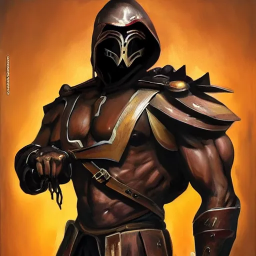 Image similar to greg manchess portrait painting of partially armored scorpion from mortal kombat as overwatch character, medium shot, asymmetrical, profile picture, organic painting, sunny day, matte painting, bold shapes, hard edges, street art, trending on artstation, by huang guangjian and gil elvgren and sachin teng