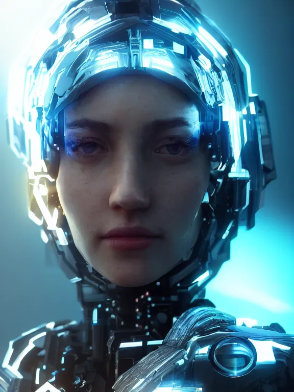 Image similar to portrait art of a cpu cyborg 8 k ultra realistic, lens flare, atmosphere, glow, detailed, intricate, full of colour, cinematic lighting, trending on artstation, 4 k, hyperrealistic, focused, extreme details, unreal engine 5, cinematic, masterpiece