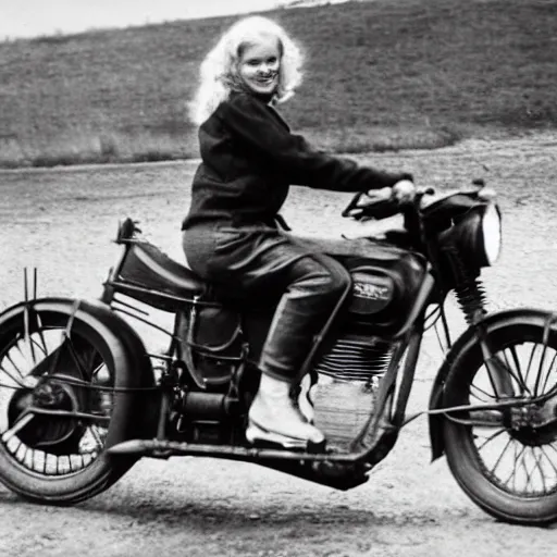 Image similar to photo of a horse - motorcycle being ridden by a blonde woman