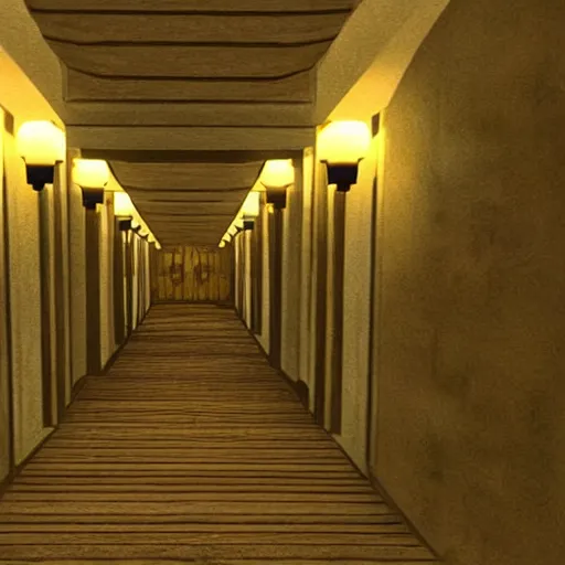 Prompt: hotel hallway in the style of the game myst, low poly 1 9 9 0 s pc graphics