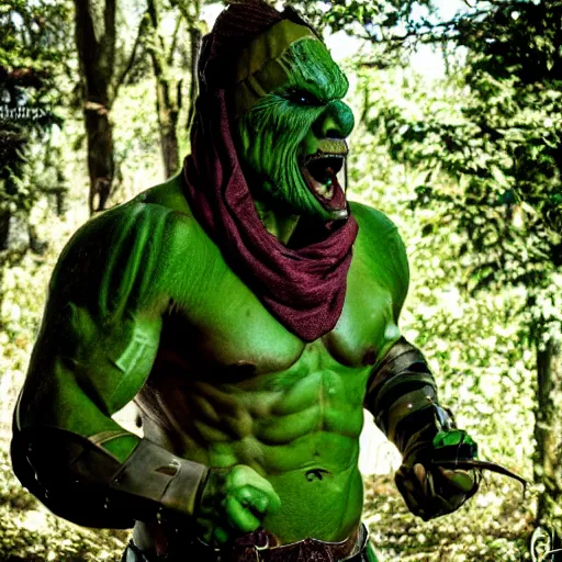 Prompt: a green-skinned half-orc, today's featured fantasy photography