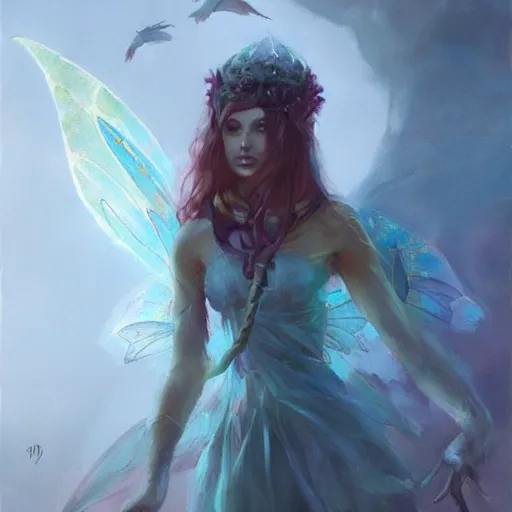 Image similar to Queen of the fae. Fairy people. A fairy Queen. Mandy Jurgens. Phil Hale. Jordan Grimmer. ArtStation.