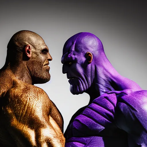 Prompt: Thanos fighting Rorschach, XF IQ4, 50mm, F1.4, studio lighting, professional, 8K