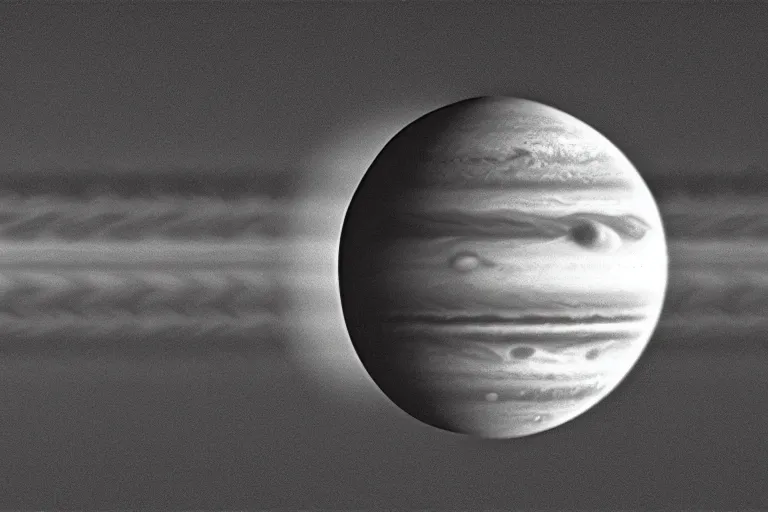 Image similar to the planet jupiter colliding with the earth, photo taken from the surface of the earth, black and white, spielberg, 3 5 mm film, cinematic 4 k