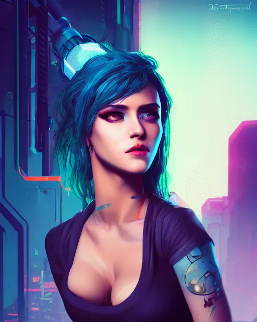 Prompt: portrait of a woman by CD Projekt Red and Prywinko and gantzu, cyberpunk, vaporwave, Halter-top, face, cute, shaded lighting, beautiful, realistic, perfect, extremely detailed, deviantart, artstation, 4k, 8k, Cyberpunk 2077, Blade Runner