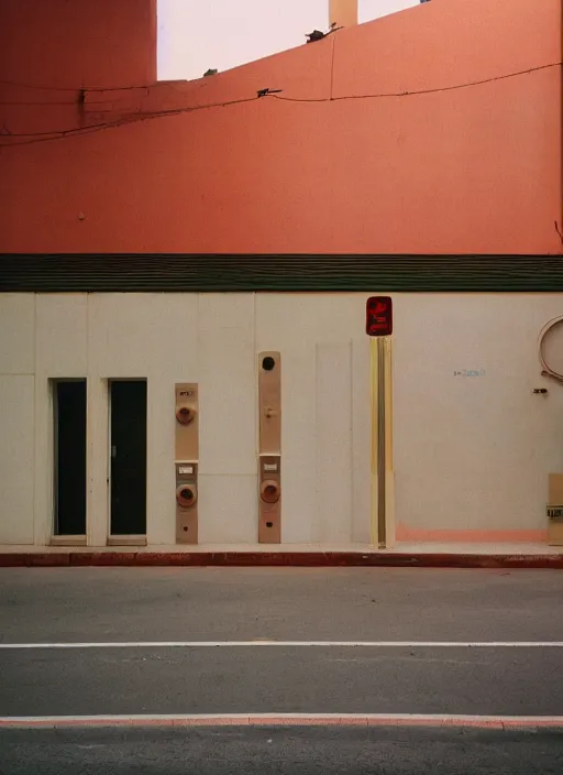 Prompt: minimalist street photography by wes anderson and by, singapore ( 2 0 1 8 ), cinestill 8 0 0 t, intense shadows, warm hue, golden hour