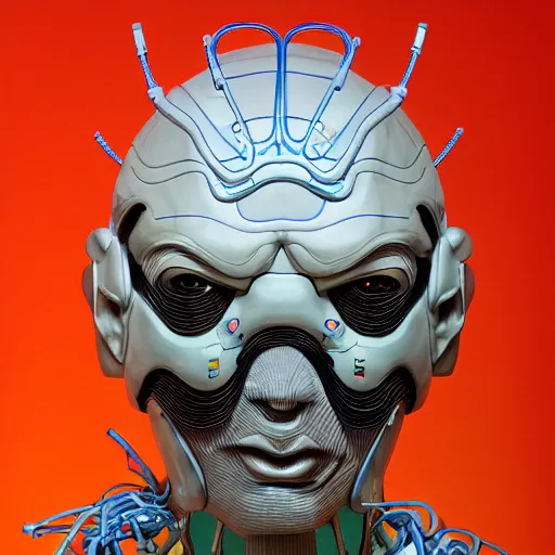 Image similar to man with scifi mask as a god, actuators, carbon fiber, white plastic, bones and wires, soft light painted by james jean and katsuhiro otomo and erik jones, inspired by akira anime, smooth face feature, intricate oil painting, high detail illustration, sharp high detail, manga and anime 1 9 9 9