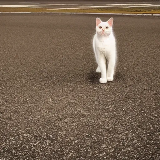 Prompt: an award winning photograph of a cat on a runway