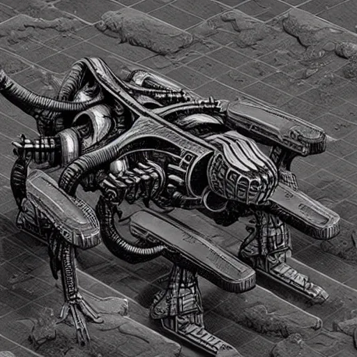 Image similar to realistic amphibious combat mecha in the style of m. c. escher, h. r. giger