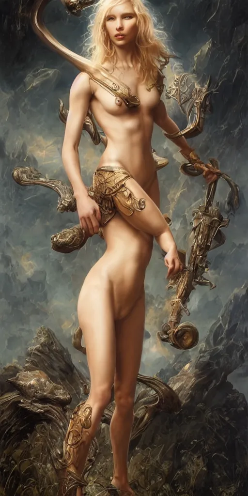 Image similar to epic masterpiece full body portrait sasha luss, beautiful face and flawless skin, perfect hands by Edgar Maxence and Ross Tran and Michael Whelan, Boris Vallejo, Luis Royo, Frank Frazetta, Brom, Lorenzo Sperlonga, Gred Rutkowsky