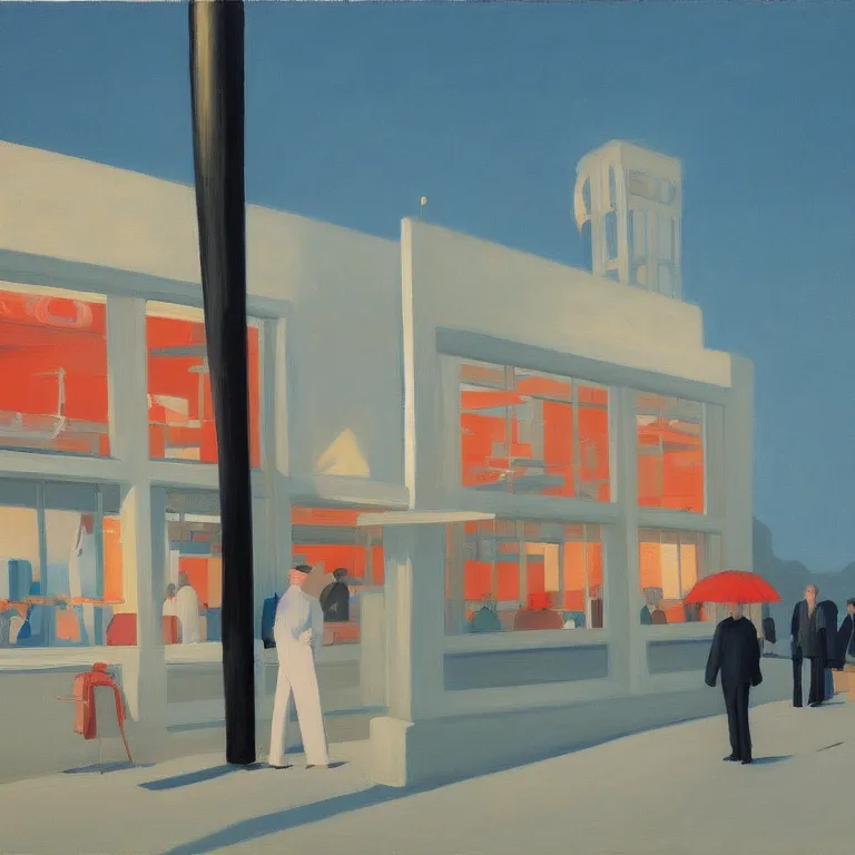 Image similar to dreaming from new economy and a new finacial system, painted by Alex Katz, painted by Edward Hopper, airbrush