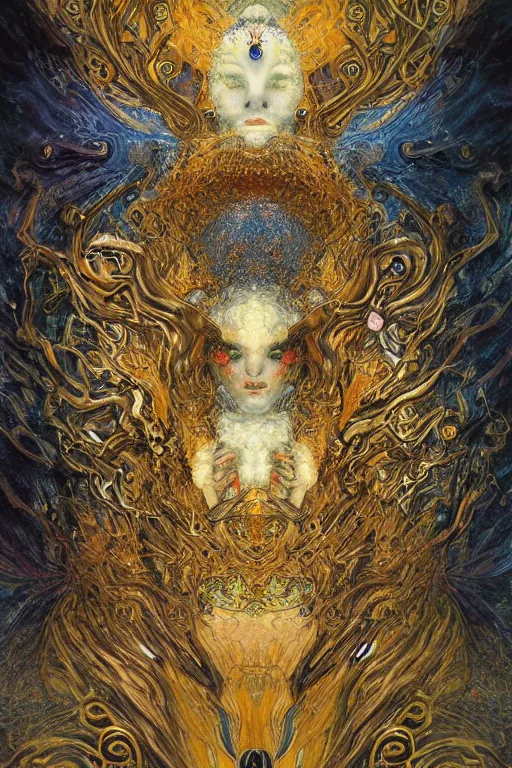 Image similar to Divine Chaos Engine by Karol Bak, Jean Deville, Gustav Klimt, and Vincent Van Gogh, visionary fractal structures, spirals