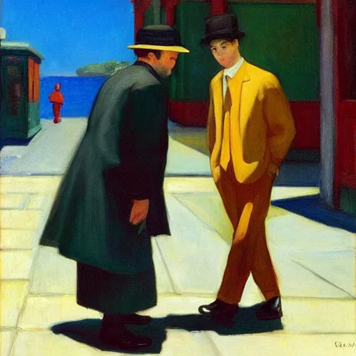 Image similar to an ultra Orthodox Jew and a crocodile by Edward Hopper