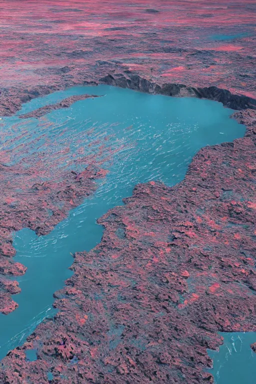 Prompt: top view of muddy river delta joining sea by hiroshi yoshida, ridley scott, roger deakins, turner, rothko, hyperrealistic, cinematic tock plateau north american landscape, matte painting, fluid simulation, trending on artstation, 8 k high detail concept art, rendered in octane