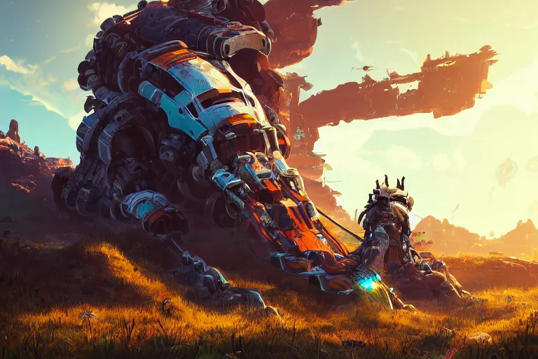 Image similar to burrower machine mecanical creature robot of horizon forbidden west horizon zero dawn radiating a glowing aura global illumination ray tracing hdr fanart arstation by ian pesty and alena aenami artworks in 4 k