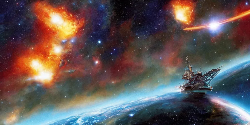 Prompt: attack ships on fire off the shoulder of orion