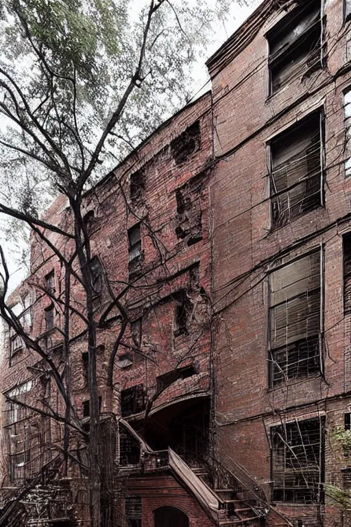 Prompt: (((((a ramshackle manhattan brick brownstone deep in the forest))))) by Andrei Riabovitchev!!!!!!!!!!!!!!!!!!!!!!!!!!!