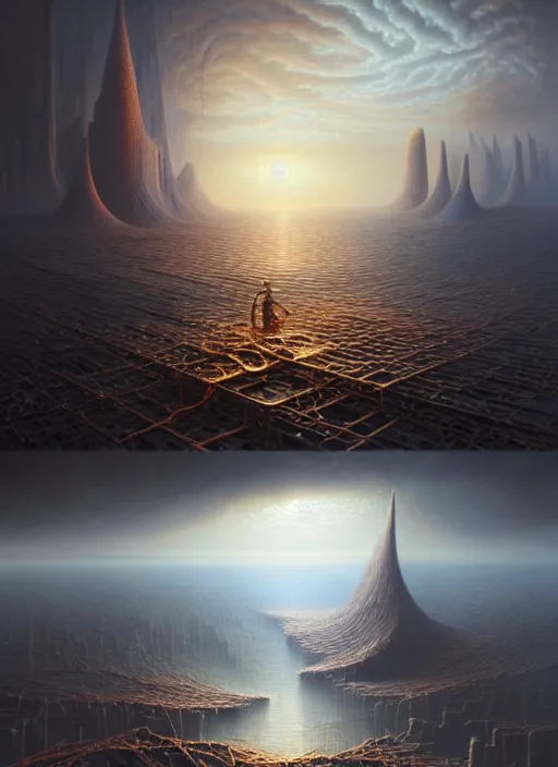 Prompt: a hyper - detailed 3 d render like a oil painting of the construction of a unified theory, surrealism!!!!! surreal concept art, lifelike, photorealistic, digital painting, aesthetic, smooth, sharp focus, artstation hd, by greg rutkowski, bruce pennington, valentina remenar and asher duran,