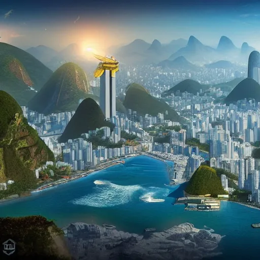 Image similar to a landscape of Rio de Janeiro in the future 2050, future, trending on artstation, digital art