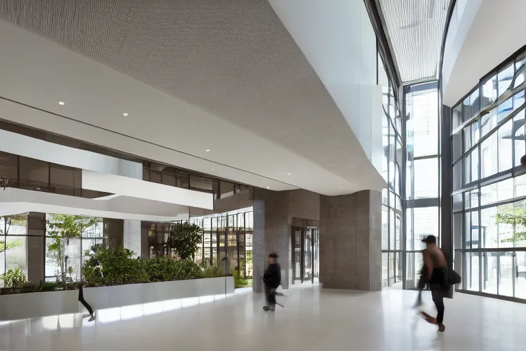 Image similar to a beautiful office building lobby with sleek modern design by HOK with large windows