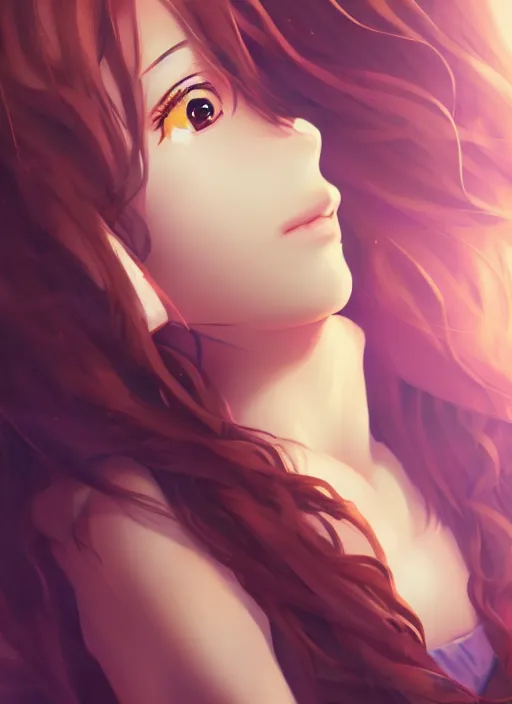 Prompt: portrait of a beautiful anime girl with curly brown hair listening to music, digital painting, trending on artstation, deviantart, artgem, perfect composition, ross draws, wlop