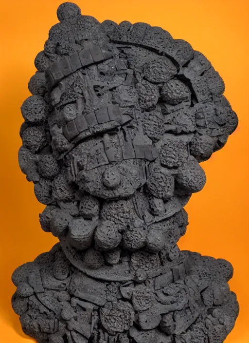 Image similar to sponge sculpture of an ancient warrior red and black theme