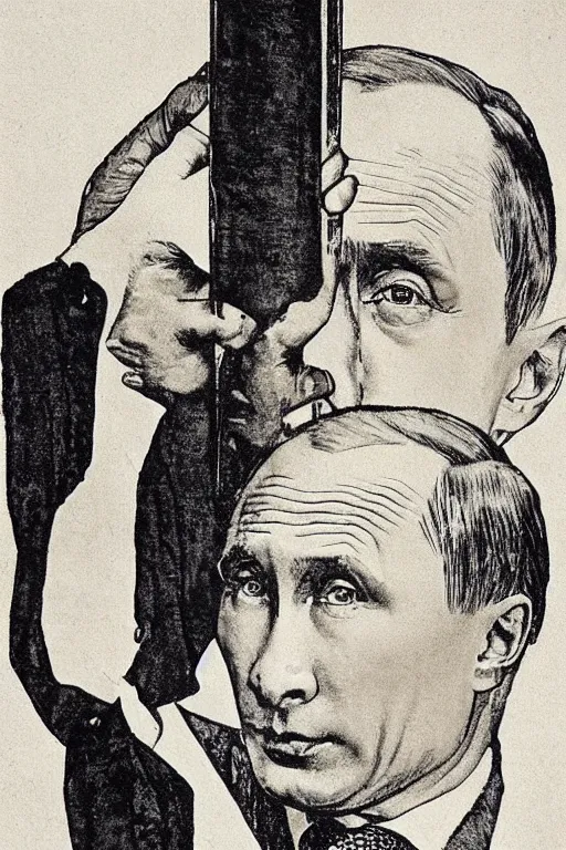 Image similar to vladimir putin. masonic lithography by norman rockwell