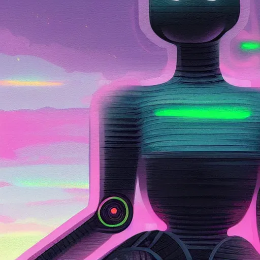 Image similar to Woman and her robot against the world. What does it mean to be alive. Beautiful landscape. Rough strokes and grainy. Interesting colour scheme. Detailed. Beautiful digital artwork by artist Lurid. (2022)