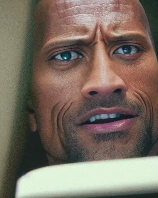 Prompt: Film still close-up shot of Dwayne Johnson as Jack from the movie The Shining. Photographic, photography