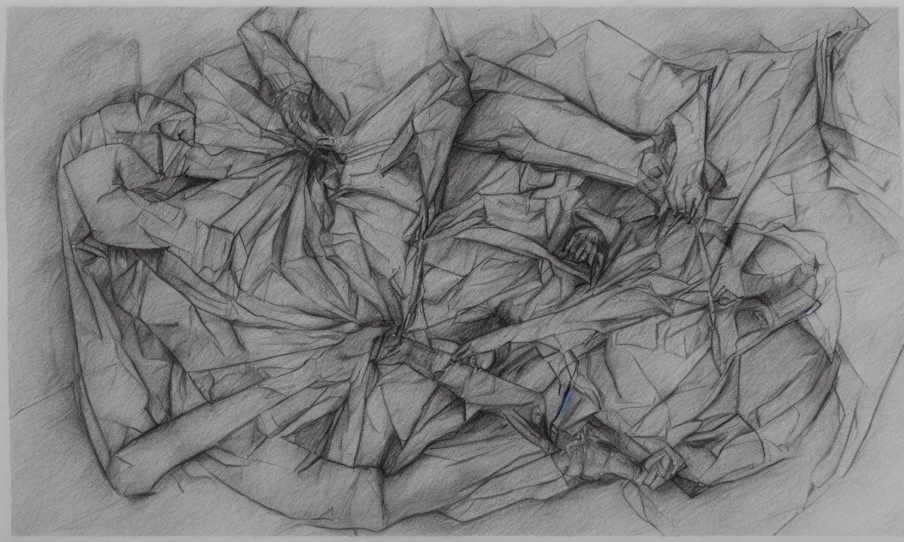 Image similar to very precise photoreal plan of deceives death. black pencil annotated sketch