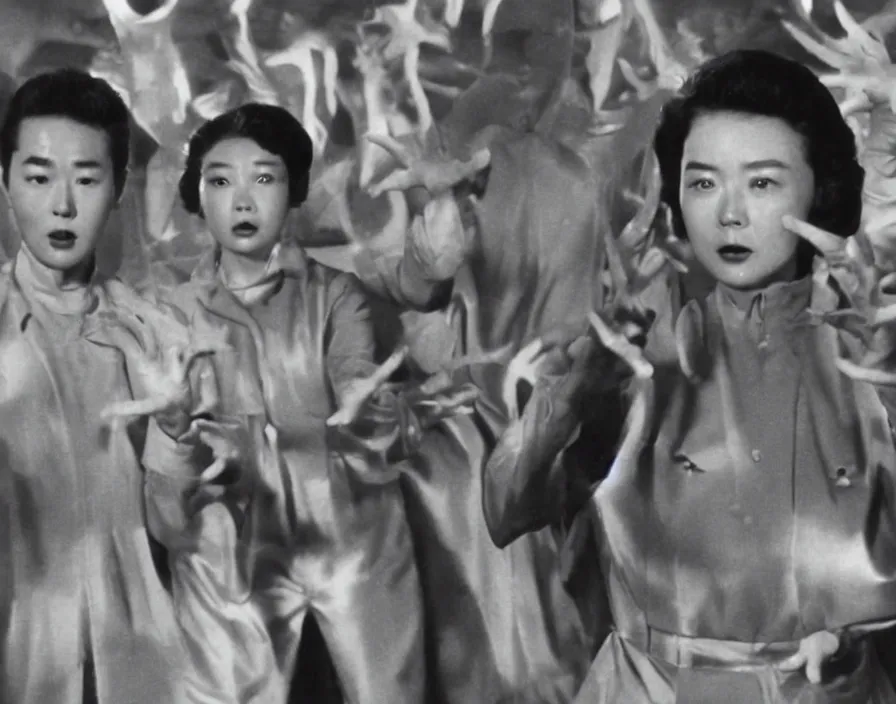 Image similar to a filmstill of pulgasari, kaiju starfish, monster movie, korean film noir, 1 9 5 0 s thriller, kim jong - il, in the style of suspiria ( 1 9 7 7 )