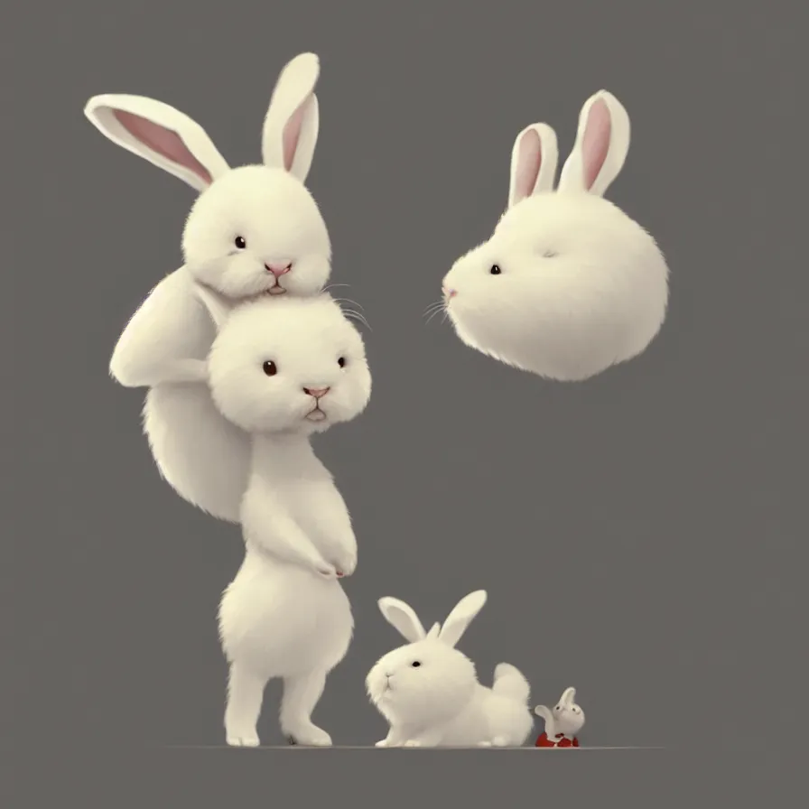 Image similar to Goro Fujita illustrating a lovely white fluffy bunny, with big ears on a plain background, caricatured animals, art by Goro Fujita, sharp focus, highly detailed, ArtStation