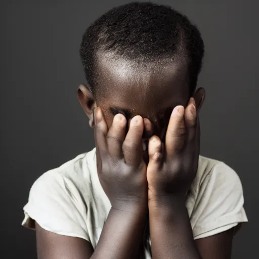 Image similar to photo of a black boy crying, studio portrait