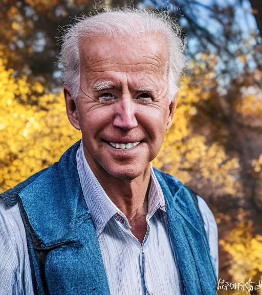 Image similar to award winning 5 5 mm close up portrait color photo of super saiyan biden, in a park by luis royo. soft light. sony a 7 r iv